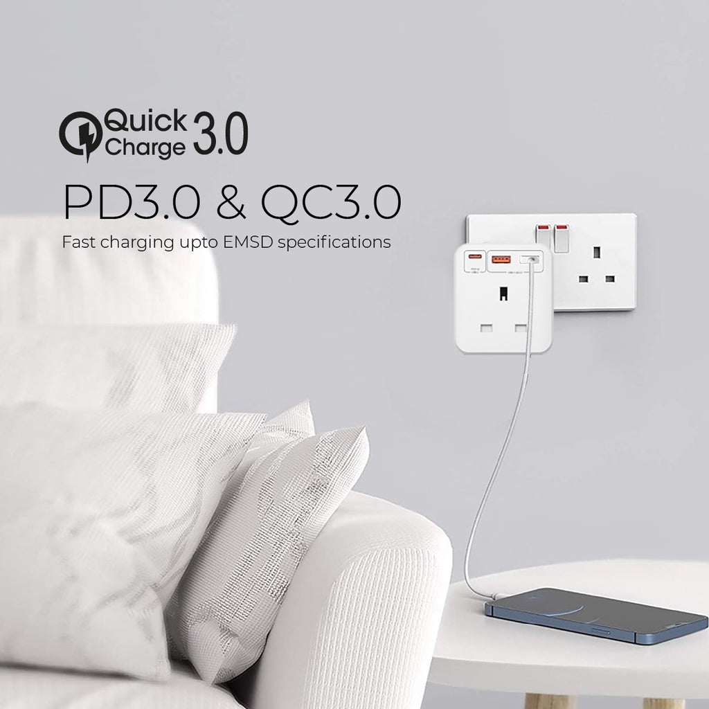 Mazer CubePlug with 3 sockets + 2A1C PD20W Wall Plugs and Charger | 2 Years Warranty