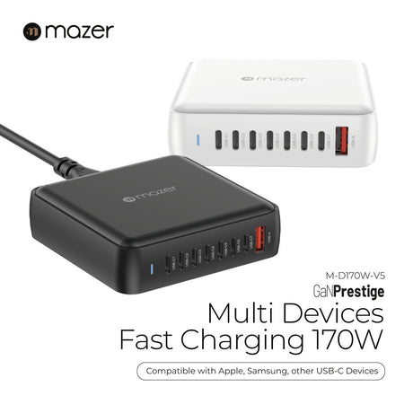 Mazer Charger GanPrestige 170W 8-IN-1 Desktop Charger Fast Charging USB-C Charger