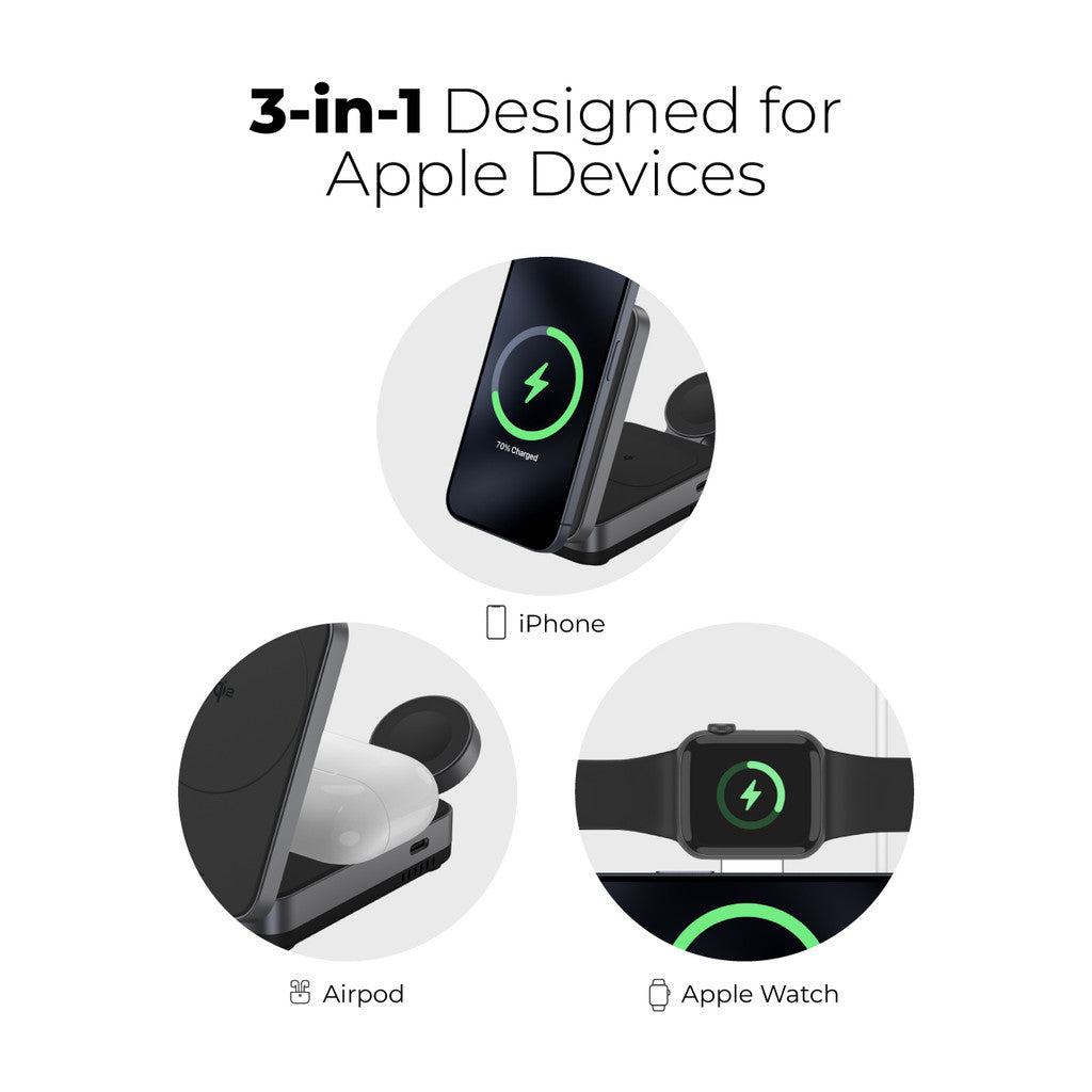 Mazer Wireless Charger Qi2 Certified Foldable Trio 3in1 / Duo+ 2in1 Magnetic Wireless Charger