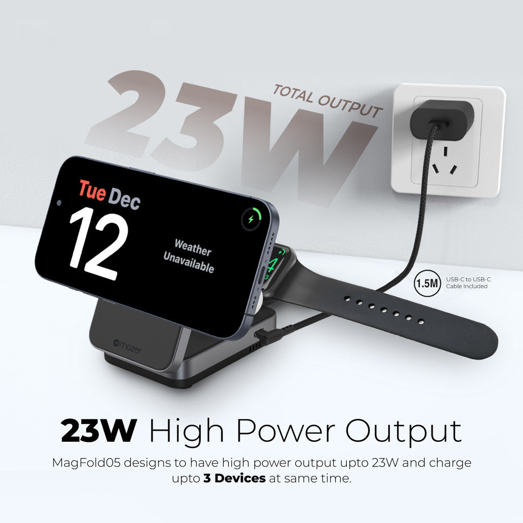 Mazer Wireless Charger Qi2 Certified Foldable Trio 3in1 / Duo+ 2in1 Magnetic Wireless Charger