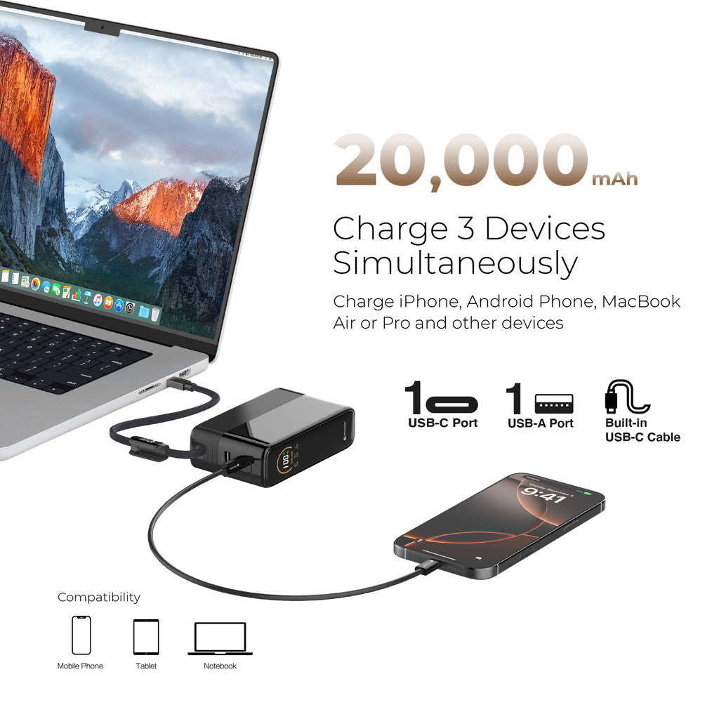 (New CCC Certified) Mazer Power bank PD130W 20000mAh Fast Charging Laptop Powerbank | Ai Display
