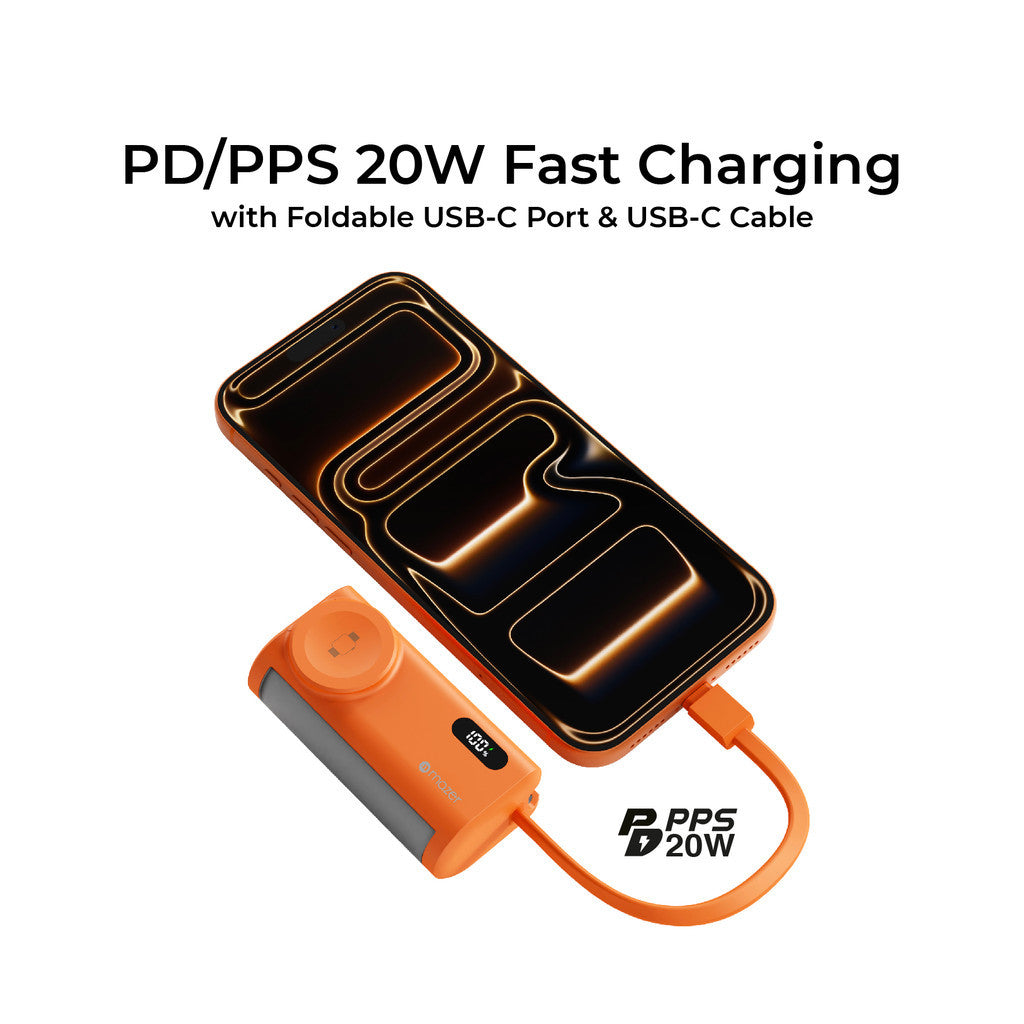 (New CCC Certified) Mazer PD20W 5000mAh Fast Charging Powerbank-Built-in USB-C Cable-Watch Charger