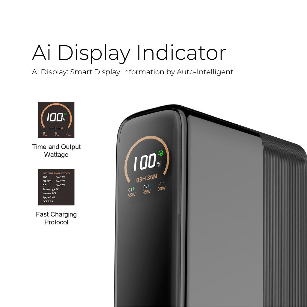 (New CCC Certified) Mazer Power bank PD130W 20000mAh Fast Charging Laptop Powerbank | Ai Display
