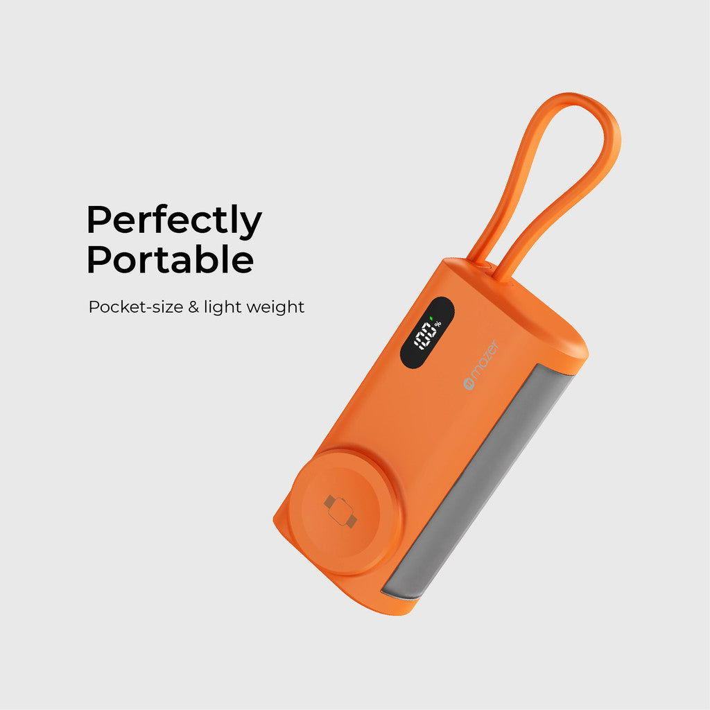 (New CCC Certified) Mazer PD20W 5000mAh Fast Charging Powerbank-Built-in USB-C Cable-Watch Charger