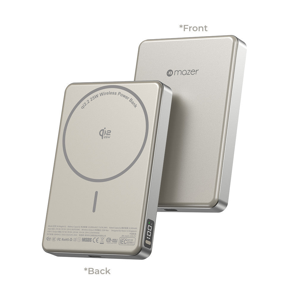 (New CCC + QR) Mazer Powerbank Qi2.2 Certified 25W 10000mAh Magnetic Wireless Power bank
