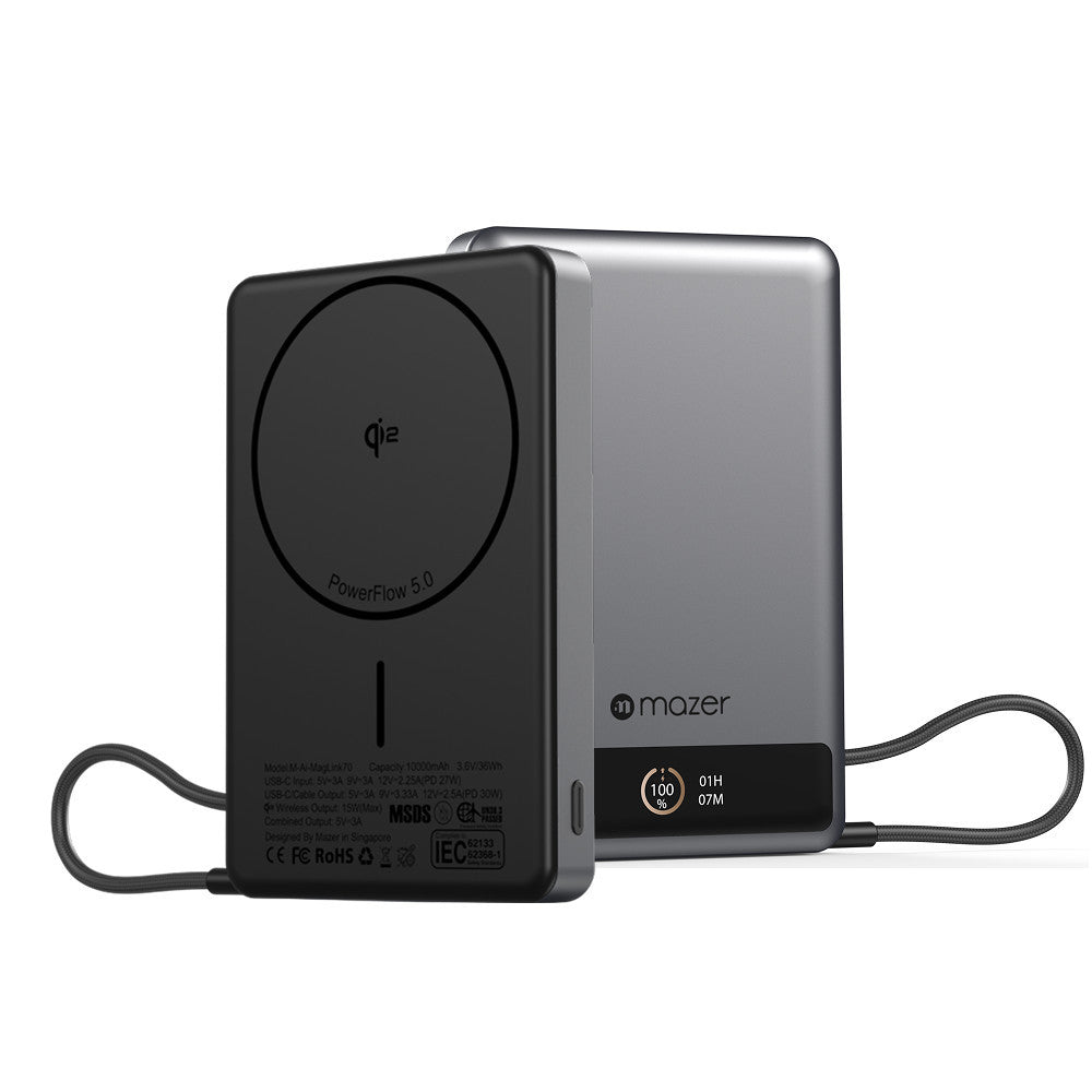 (CCC Certified) Mazer Powerbank Qi2 10000mAh Wireless Powerbank PD30W | USB-C Cable | Ai Display
