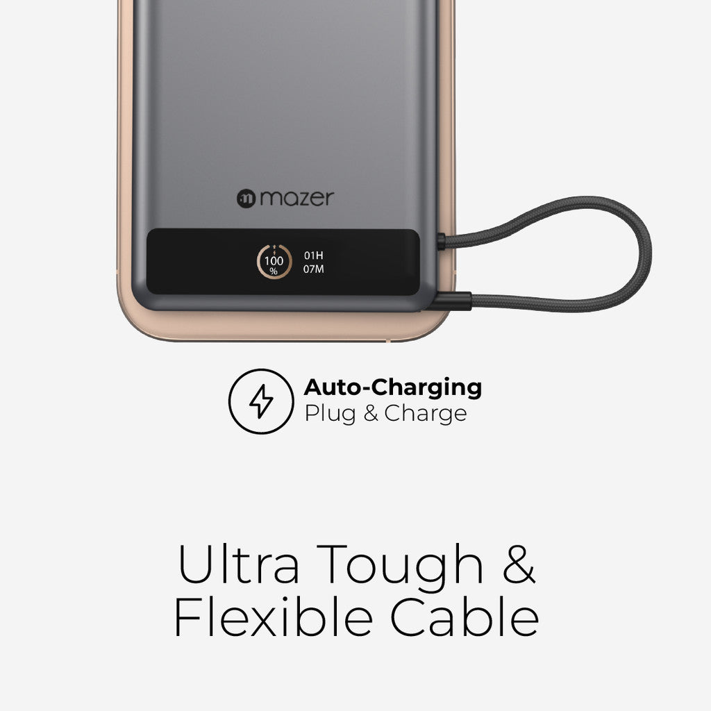 (CCC Certified) Mazer Powerbank Qi2 10000mAh Wireless Powerbank PD30W | USB-C Cable | Ai Display