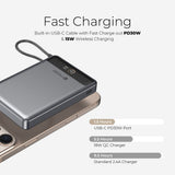 (CCC Certified) Mazer Powerbank Qi2 10000mAh Wireless Powerbank PD30W | USB-C Cable | Ai Display