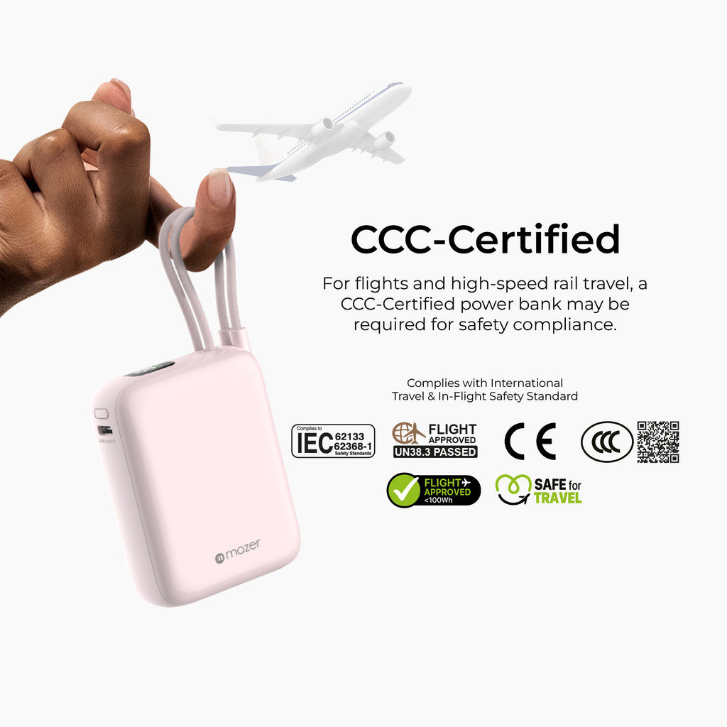 (CCC + QR) Mazer Powerbank 10000mAh PD35W PowerCharge Nano Power Bank with Dual Built-in USB-C Cable