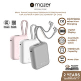(CCC + QR) Mazer Powerbank 10000mAh PD35W PowerCharge Nano Power Bank with Dual Built-in USB-C Cable