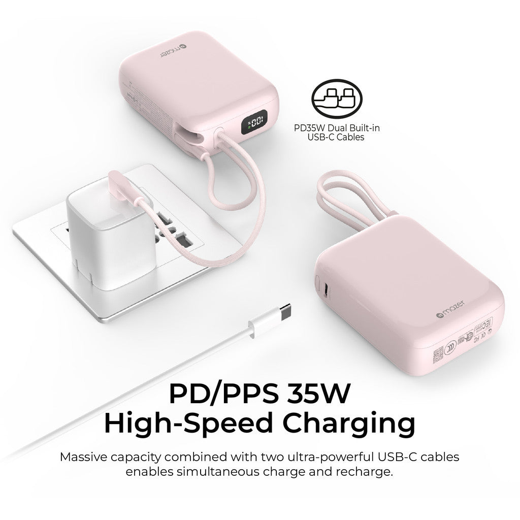 (CCC + QR) Mazer Powerbank 10000mAh PD35W PowerCharge Nano Power Bank with Dual Built-in USB-C Cable