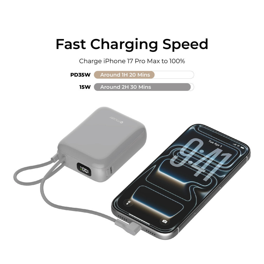 (CCC + QR) Mazer Powerbank 10000mAh PD35W PowerCharge Nano Power Bank with Dual Built-in USB-C Cable
