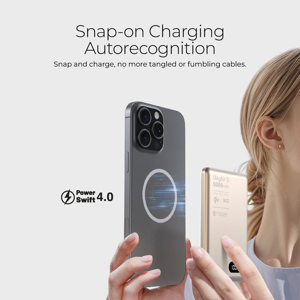 (CCC + QR Code) Mazer MagAir 29 Ultra-Thin 5000mAh Qi2 Certified Magnetic Wireless Power Bank