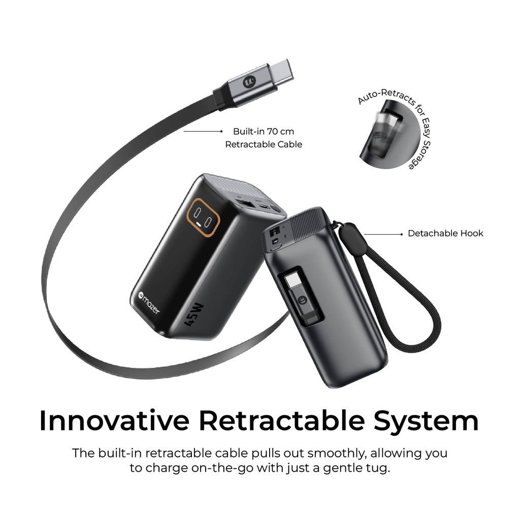 [New CCC Certified] Mazer 10000mAh Powerbank PD45W Fast Charging Built-in USB-C Cable Lanyard