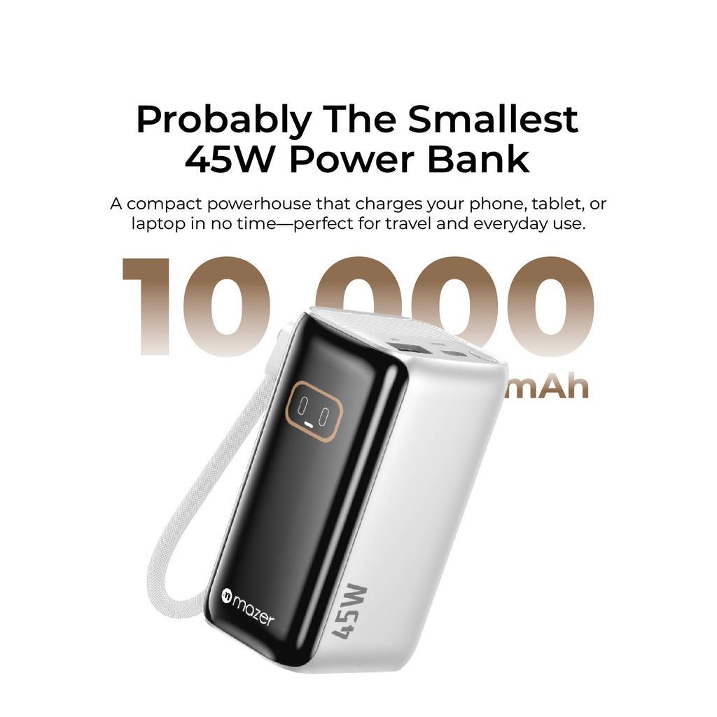 [New CCC Certified] Mazer 10000mAh Powerbank PD45W Fast Charging Built-in USB-C Cable Lanyard