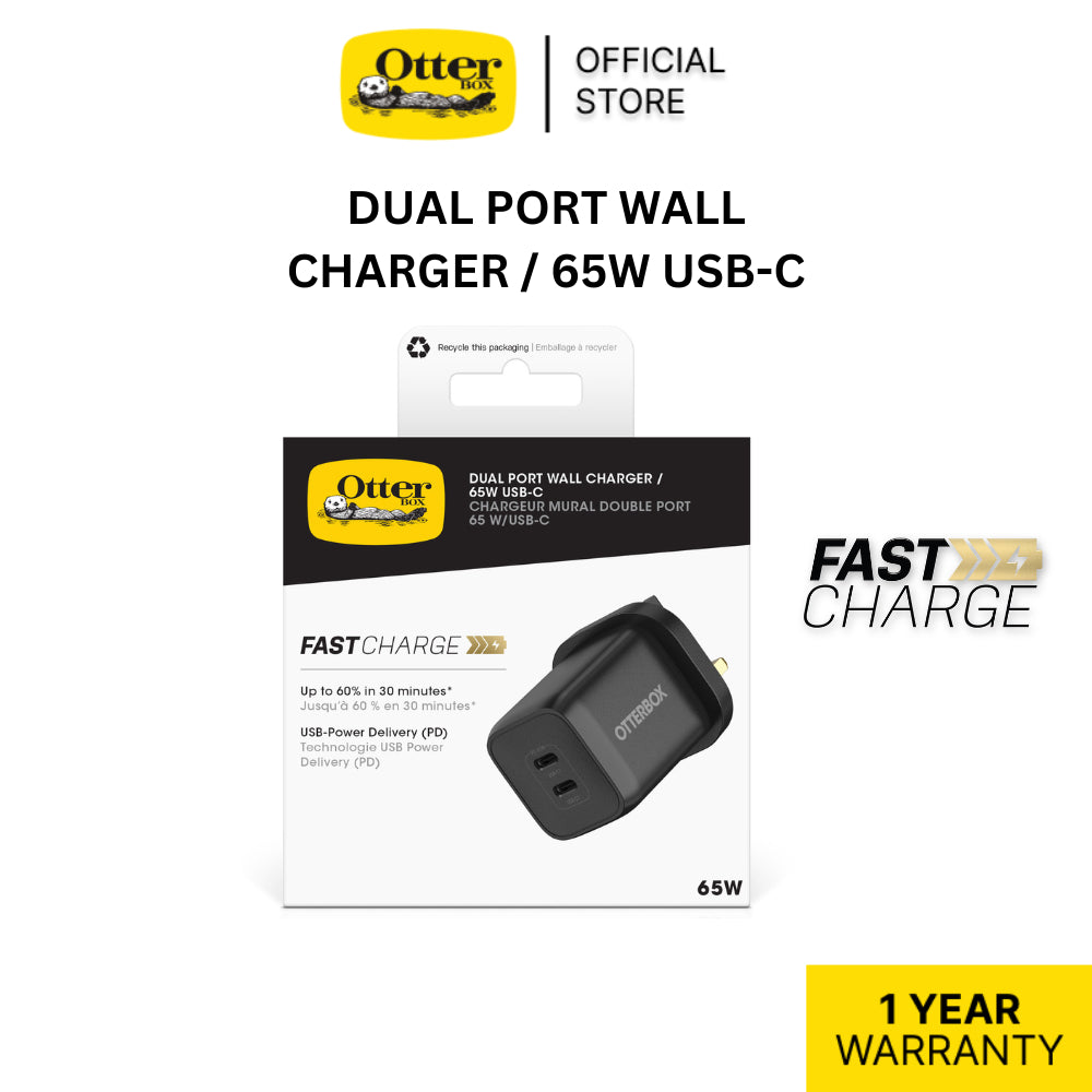 Otterbox Wall Charger Dual Port / 65W  USB-C  | 1 Year Warranty