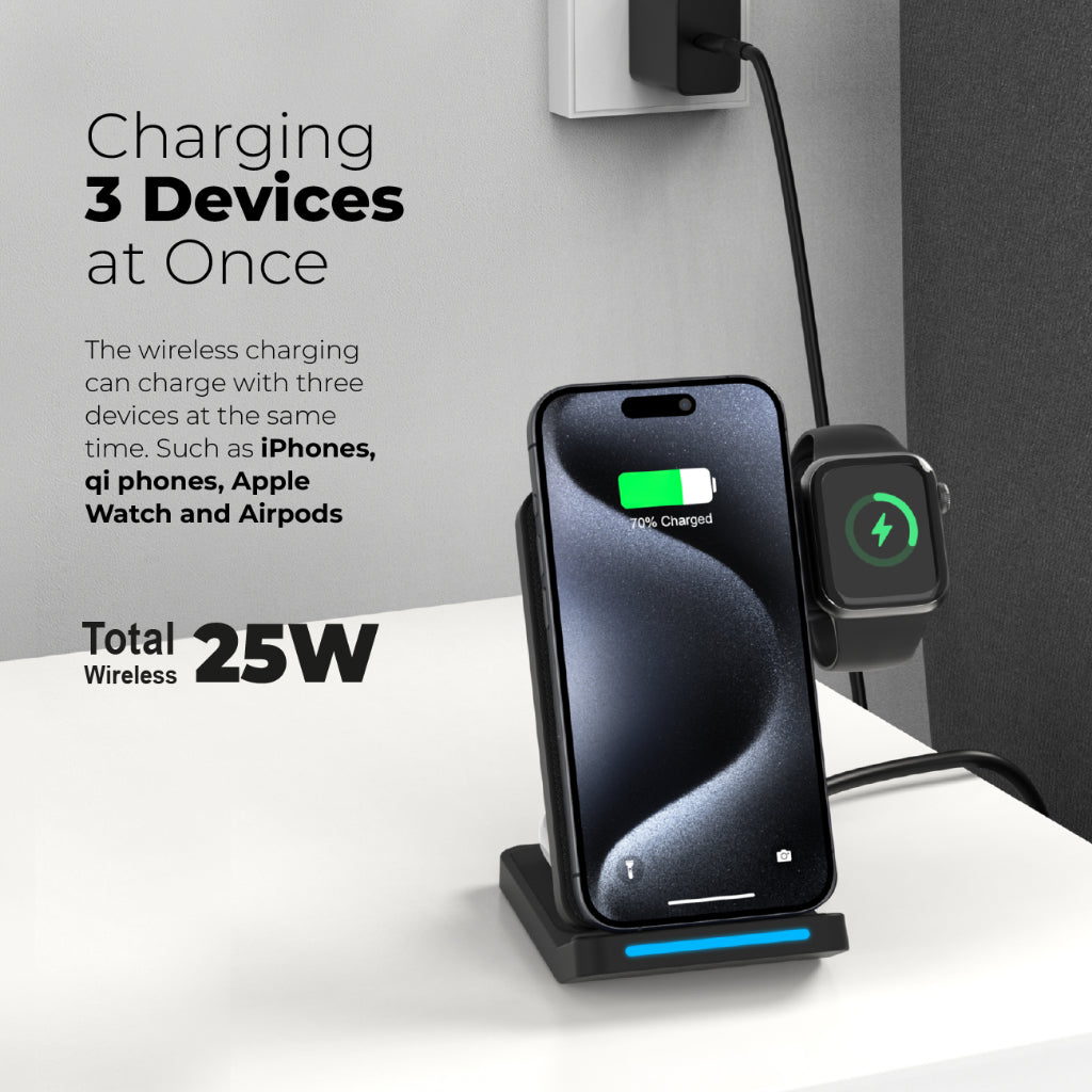 Mazer WiFold V3 25W Foldable 3-in-1 Wireless charging stand for Smartphone & Apple Watch | 2 Years Warranty