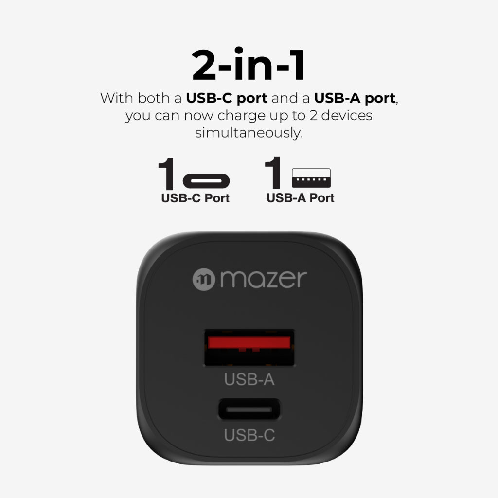 Mazer Mini Size GAN Prestige 20W/35W Wall Charger with Travel Pin | 2 Years Warranty