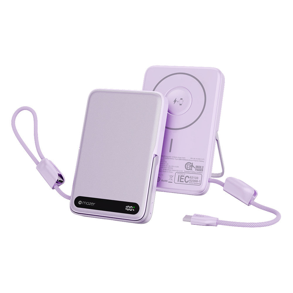 (CCC Certified) Mazer 10000mAh Magnetic Powerbank PD27W Fast Charge-15W Wireless-USB-C Cable-Stand-Watch Charger