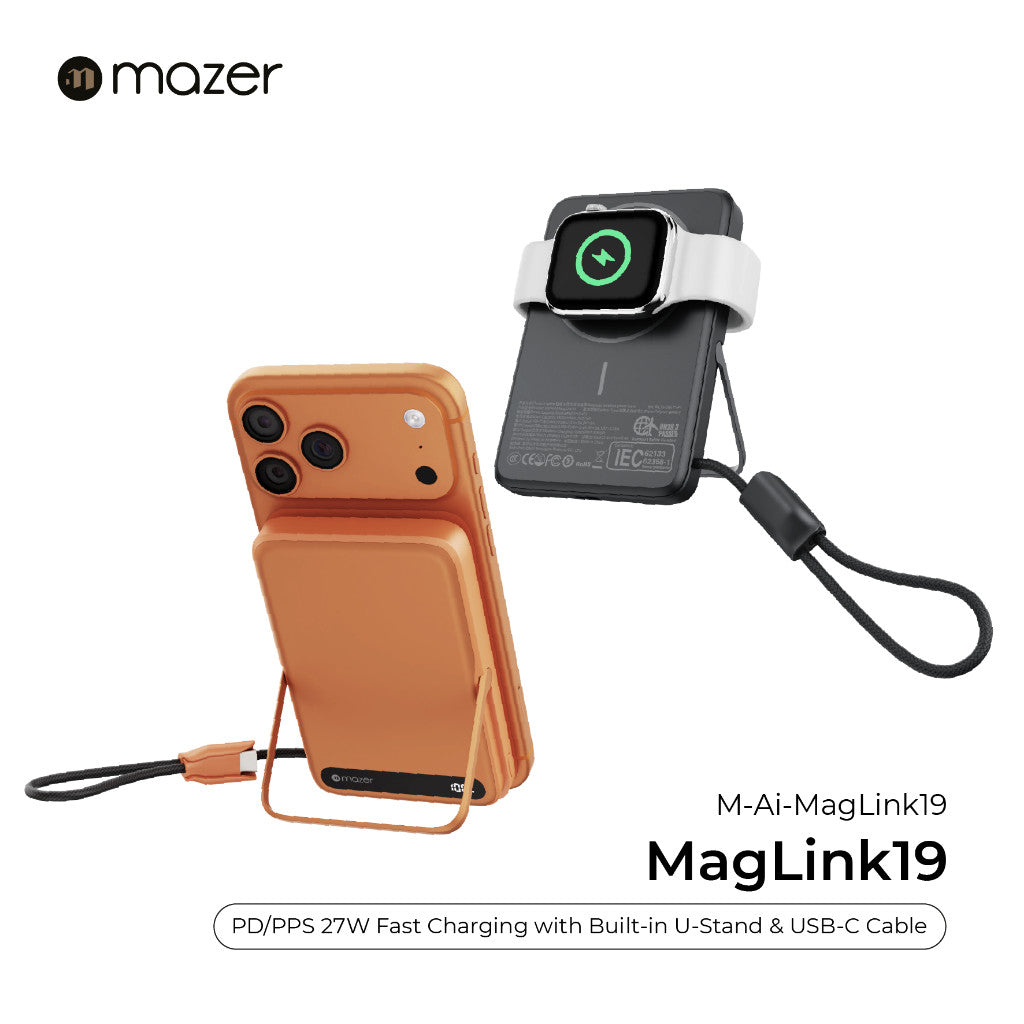 (CCC Certified) Mazer 10000mAh Magnetic Powerbank PD27W Fast Charge-15W Wireless-USB-C Cable-Stand-Watch Charger