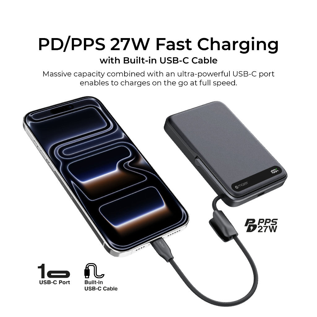 (CCC Certified) Mazer 10000mAh Magnetic Powerbank PD27W Fast Charge-15W Wireless-USB-C Cable-Stand-Watch Charger